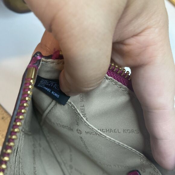 MICHAEL KORS MK Jet Set LG CLUTCH Zip Wristlet Wallet Pomegranate Purple Leather - Picture 10 of 12